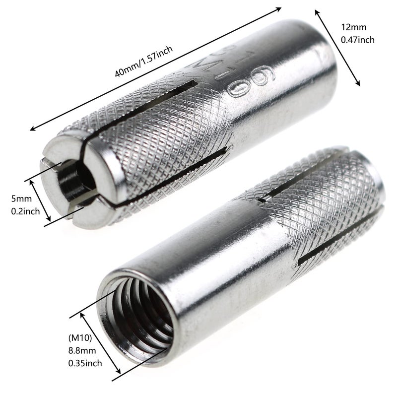Eoutstanding Drop-in Anchor 2PCS 40x12mm 316 Stainless Steel M10 Bolts Silver Tone Knurled Drop in Anchors - Image 3